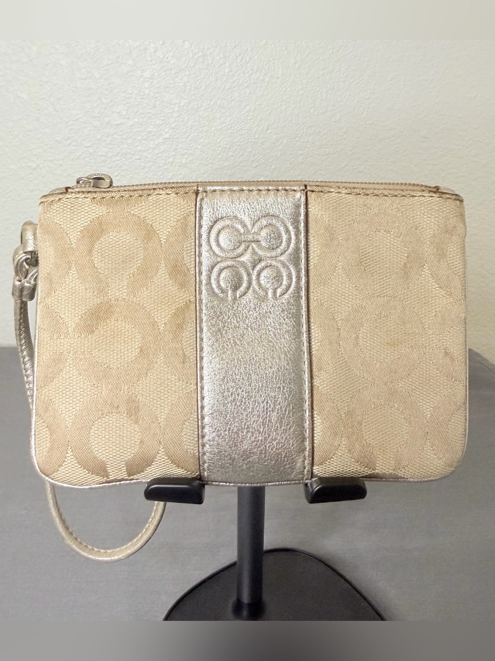Coach Metallic Champagne Signature Wristlet